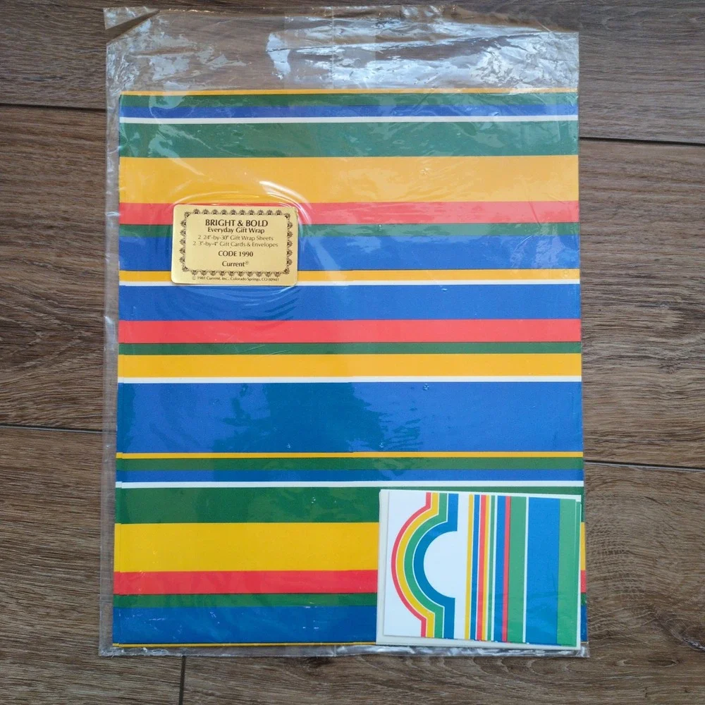 Vtg 80s Hallmark Current Gift Wrapping‎ Paper + Cards Retro Stripes Just for You